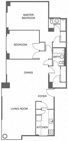 Floor plan for 2 beds, 2 baths